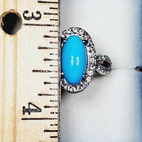 Natural Arizona Sleeping Beauty Turquoise/White Zircon ring in Plat/925SS 5.64ct - Picture 2 of 6